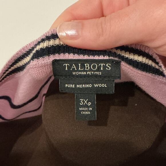 Talbots Woman’s Petites Lavender 100% Merino Wool Stripes Sweater Size 3XP - Picture 2 of 10
